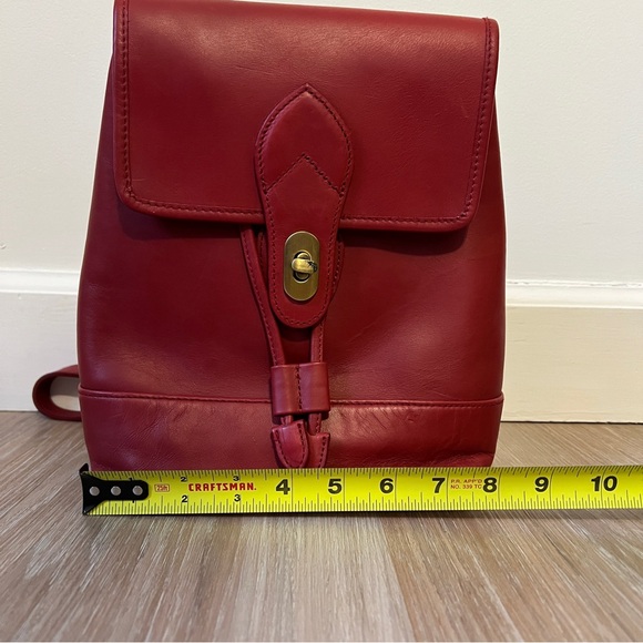 Red Genuine Leather Backpack Brass Turn Lock Closure adjustable strap purse bag - Picture 3 of 9